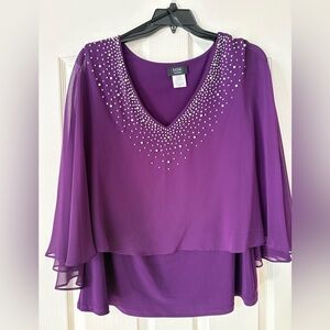 MSK Purple Women's V-neck overlay top with embellishments 
Size 2X